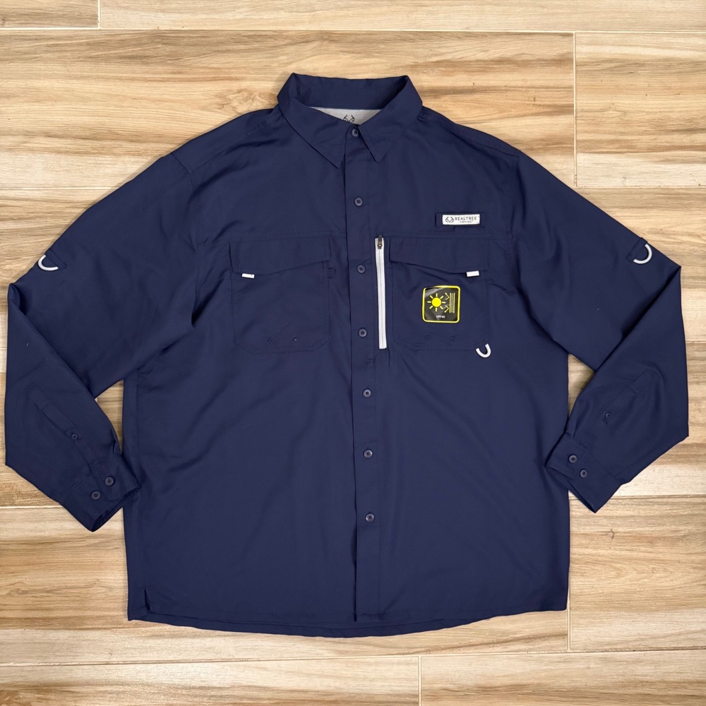 Realtree Fishing Mens XL Navy Blue Long Sleeve UPF 40 Performance Shirt NWT